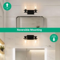 Edishine Bathroom Light Fixtures 2Light Bathroom Vanity Light With Clear Glass Shades Matte Black Vanity Lights Vintage Wall