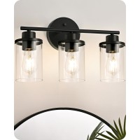 Edishine Bathroom Light Fixtures 3 Light Bathroom Vanity Light Matte Black Bathroom Lights Over Mirror With Clear Glass Shade