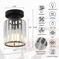 Kwpcvz Semi Flush Mount Ceiling Light Fixture, Modern Small Crystal Hallway Light Mini Chandelier Ceiling Light For Closet Foyer Stairway Entryway E26,Black Metal