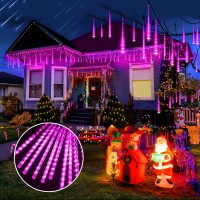 Knonew Christmas Sting Lights Outdoor,Meteor Shower Lights Outdoor 42Cm 12 Tube 408 Leds Meteor Lights,Connectable Raindrop Snowfall Lights For Tree Yard Party Patio Christmas Decor Lights (Pink)