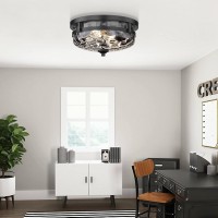 Casia Flush Mount Ceiling Lights, 2-Light Farmhouse Close To Ceiling Light, Industrial Ceiling Lighting Fixture For Kitchen Hallway Bedroom Living Room Stairwell (Black)