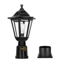 Fudesy Dusk To Dawn Sensor Outdoor Post Light, Waterproof Pole Lantern With Pier Mount Base, Exterior Plastic Lamp Light Fixture, For Garden, Patio, Pathway, Fds6163B1Ps, Black, Led Bulb Included