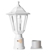 Fudesy Dusk To Dawn Outdoor Post Light, White Modern Exterior Post Lantern With Pier Mount Base, Plastic Waterproof Lamp Light Fixture For Garden Yard