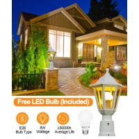 Fudesy Dusk To Dawn Outdoor Post Light, White Modern Exterior Post Lantern With Pier Mount Base, Plastic Waterproof Lamp Light Fixture For Garden Yard