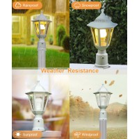 Fudesy Dusk To Dawn Outdoor Post Light, White Modern Exterior Post Lantern With Pier Mount Base, Plastic Waterproof Lamp Light Fixture For Garden Yard