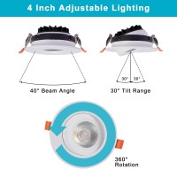 6 Pack 3 Inch Led Recessed Ceiling Light With Junction Box, Airtight Gimbal Eyeball Slim Downlight, Cri80+, 3000K-5000K Selectable, 8W 75W Eqv, 650Lm Dimmable Panel Light - Etl & Energy Star Certified