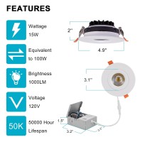 6 Pack 3 Inch Led Recessed Ceiling Light With Junction Box, Airtight Gimbal Eyeball Slim Downlight, Cri80+, 3000K-5000K Selectable, 8W 75W Eqv, 650Lm Dimmable Panel Light - Etl & Energy Star Certified