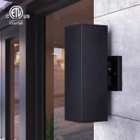 Mirrea Modern Outdoor Porch Light Patio Light In 2 Lights Dusk To Dawn Photocell Sensor With Matte Black Aluminum Rectangular Tube And Tempered Glass Cover Waterproof Wall Sconce 2 Pack