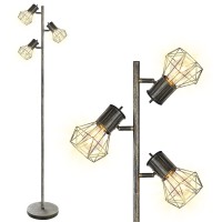 Boostarea Industrial Floor Lamp,Standing Lamp,Farmhouse Tree Floor Lamp With 3Pcs 6W Edison Bulbs,Free Adjustable Cage Heads,Independent Control,Floor Lamp For Living Room,Bedroom,Rustic Home