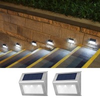 Seable Solar Step Light, Bright Led Solar Outdoor Lights Waterproof Stainless Steel Solar Fence Lights For Garden Yard Deck(2-Pack Cool White Light)