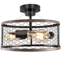 Ohniyou Rustic Ceiling Light Fixture 3-Light,Farmhouse Rustic Light Fixtures Ceiling Cage Light Fixture For Hallway Entryway Kitchen Bedroom Living Room Bathroom (Downrod Mount)