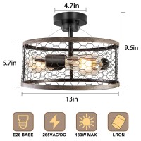 Ohniyou Rustic Ceiling Light Fixture 3-Light,Farmhouse Rustic Light Fixtures Ceiling Cage Light Fixture For Hallway Entryway Kitchen Bedroom Living Room Bathroom (Downrod Mount)