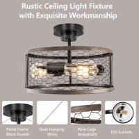 Ohniyou Rustic Ceiling Light Fixture 3-Light,Farmhouse Rustic Light Fixtures Ceiling Cage Light Fixture For Hallway Entryway Kitchen Bedroom Living Room Bathroom (Downrod Mount)