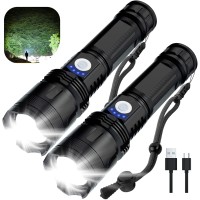 Milaoshu Rechargeable Flashlight High Lumens, 100000 Lumen Super Bright Led Flashlight With 5 Modes, Led Waterproof Handheld Flashlight For Emergencies(2 Pack)