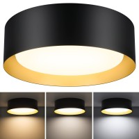 Brighthome Led Flush Mount Ceiling Light Fixture, 13In 25W(250W Equiv) 2400Lm, 3 Colors 3000K 4000K 5000K, Dimmable Black And Gold Modern Flush Mount Light Fixture For Bedroom Bathroom Hallway