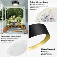 Brighthome Led Flush Mount Ceiling Light Fixture, 13In 25W(250W Equiv) 2400Lm, 3 Colors 3000K 4000K 5000K, Dimmable Black And Gold Modern Flush Mount Light Fixture For Bedroom Bathroom Hallway