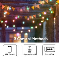 Banord Smart Outdoor String Lights, 48Ft Rgbw Patio Lights Colored Led String Lights Waterproof Color Changing Hanging Lights Work With Alexa, Shatterproof Bulbs Outdoor Lights For Backyard Camping