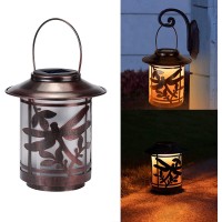 Solar Lanterns Outdoor Waterproof , Dragonfly Pattern Solar Lantern Outdoor Hanging With Handle, Metal Led Christmas Solar Outdoor Lights For Garden Patio Porch Pathway Yard Tabletop Decoration