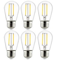 Sunlite 41655-Su Led S14 Filament Style String Light Bulb, Ul Listed, 2 Watts (25W Equivalent), 200 Lumens, Medium Base (E26), Dimmable, Clear Glass, 2200K Amber, 6 Count