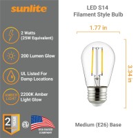 Sunlite 40424-Su Led S14 Filament Style String Light Bulb, Etl Listed, 2 Watts (25W Equivalent), 200 Lumens, Medium Base (E26), Dimmable, 2700K Warm White, 6 Count