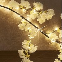 Hairui Lighted Garland With Timer White Cherry Blossom 96 Fairy Lights 6Ft, Flower Garland With Lights Battery Operated For Fireplace Mantle Wedding Party Home Decoration