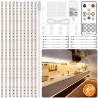 Lafulit 10 Pcs Under Cabinet Lights Kit, Motion Sensor Led Strip Lights With Remote, Dimmable And Timer Warm White Counter Lights For Kitchen Cabinets, Cupboards, Closets, Stairs, Shelf, Desk, And Bed