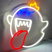 Josebru Neon Sign King Boo The Ghost Face Led Neon Light Mario Lamp Acrylic Sign For Game Room Decor Gaming Light Accessory Gift