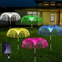 Lefutizn 5 Pack, Solar Flowers Garden Lights, 7 Color Changing, Outdoor Waterproof Decorative Solar Powered Stake Jellyfish Light For Yard Patio Pathway Christmas Decor