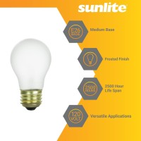 Sunlite 41615 Incandescent Appliance A15 Light Bulb, 15 Watts, 70 Lumens, Medium Base (E26), Dimmable, Mercury Free, 2600K Warm White, Frost, 12 Count