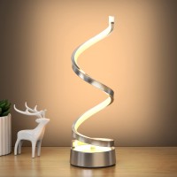 Nu? Infinity Spiral Led Table Lamp, Dimmable Metallic Bedside Lamp With Touch Controller, 3 Colour Temperature, 15.8 Inch Height, Decorative Lamp For Home, Living Room & Office (Silver)