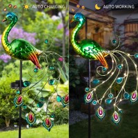 Glintoper Solar Garden Lights, 39 Inch Height Outdoor Metal Peacock Decorative Garden Stakes, Mothers Day Ideal Gifts, Waterproof Path Lights Lawn Stake Ornaments For Patio Pathway Yard Decoration