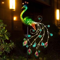 Glintoper Solar Garden Lights, 39 Inch Height Outdoor Metal Peacock Decorative Garden Stakes, Mothers Day Ideal Gifts, Waterproof Path Lights Lawn Stake Ornaments For Patio Pathway Yard Decoration