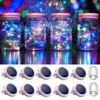 30 Led 10 Packs Mason Jar Lights With Hangers Colorful Solar Mason Jar Lids Fairy String Light Outdoor For Patio Yard Garden Decor Christmas Wedding Party Lights (No Jars)