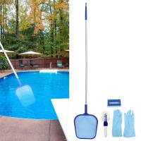 Haofy Swimming Pool Kit, Pool Skimmer Net Leaf Skimmer Net Pool Cleaner Supplies With Pole, Sponge, Brush, Gloves Accessories