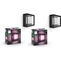 Philips Hue Econic Square Outdoor Smart Wall Light Black White And Color Ambiance Led Colorchanging Light 2 Pack Require