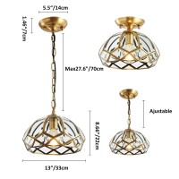 Milaii Copper Brass Diamond Ceiling Light, Semi Flush Mount Vintage Ceiling Lighting Fixture Mid Century Hanging Pendant Lights For Bedroom Entryway Kitchen Living Room Sink (13In)