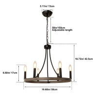 Wbindx Wagon Wheel Chandelier Diam 20'', 6 Lights Rustic Farmhouse Chandelier Black Faux Wood Metal Dining Room Light Fixture, Candle Round Chandeliers For Entryway Kitchen Living Room Foyer