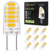 Dicuno G8 Led Bulb Dimmable, 2W (20W Equivalent), Warm White 2700K, 120V, T4 Jcd Type Bi-Pin Base Light Bulbs For Under Cabinet, Counter Lighting, 10-Pack