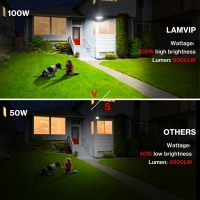 Lamvip 100W Led Flood Light Outdoor,9000Lm Outdoor Security Lights With 3 Adjustable Heads,Ip65 Waterproof 6500K,Daylight White, Exterior Floodlight For Garage Yard Patio Entryway