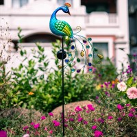 Dreamsoul Metal Peacock Garden Solar Lights Outdoor Decorative Garden Stake Lights- Waterproof Peacock Solar Landscape Led Path Lights Patio Yard Garden Lawn Outside Decoration