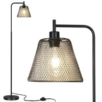 Feohak Industrial Standing Lamp With Hanging Iron Mesh Lamp Shade Whole Metal Farmhouse Floor Lamp With Foot Switch,68 Inch Tall Modern Rustic Floor Lamps For Living Room Bedroom, Black