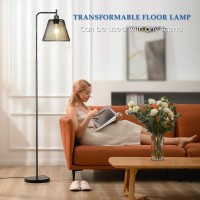 Feohak Industrial Standing Lamp With Hanging Iron Mesh Lamp Shade Whole Metal Farmhouse Floor Lamp With Foot Switch,68 Inch Tall Modern Rustic Floor Lamps For Living Room Bedroom, Black