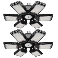 2 Pack Led Garage Light, 200W Led Shop Light, E26/E27 Garage Lights Super Bright Deformable Led Garage Ceiling Light With 6+1 Adjustable Panels Garage Lighting, Bay Light, Attic Light, Basement Light