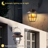 Camping Outdoor Solar Lanterns With Hooks - 2 Pack Dancing Flame Vintage Style Lights For Pathway, Garden, Patio, Yard, Porch - Waterproof Landscape Decor