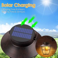 Camping Outdoor Solar Lanterns With Hooks - 2 Pack Dancing Flame Vintage Style Lights For Pathway, Garden, Patio, Yard, Porch - Waterproof Landscape Decor