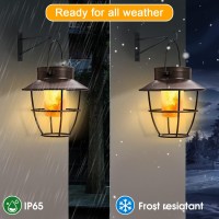 Camping Outdoor Solar Lanterns With Hooks - 2 Pack Dancing Flame Vintage Style Lights For Pathway, Garden, Patio, Yard, Porch - Waterproof Landscape Decor