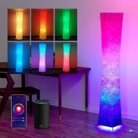 Chiphy Floor Lamp, Rgb Color Changing Dimmable Led Lamp, Smart Wifi Bulbs Compatible With Alexa & Google Assistant, 64 Tall White Fabric Shade Light, Modern For Living Room, Bedroom, Game Room