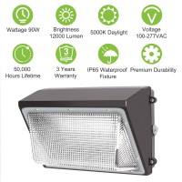 Cinoton 90W Outdoor Led Wall Pack Light With Dusk To Dawn Sensor, 12000Lm[450W Hid/Hps Equiv.] Ip65 Waterproof Security Flood Lights Commercial Lighting Fixture For Building Barn 5000K Daylight 1 Pack