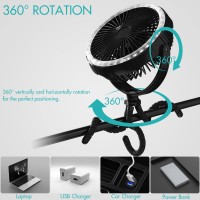 Comlife 10000Mah Rechargeable Camping Fan 8 Battery Operated Tent Fan With Camping Light Portable Fan With Flexible Tripod Cl