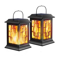 Haoyishu Solar Lanterns Outdoor Hanging Solar Lantern Flickering Flame Solar Lights Decorative Solar Garden Lanterns Outdoor Waterproof Led Lantern Lights For Garden Patio Pathway Yard, 2 Pack